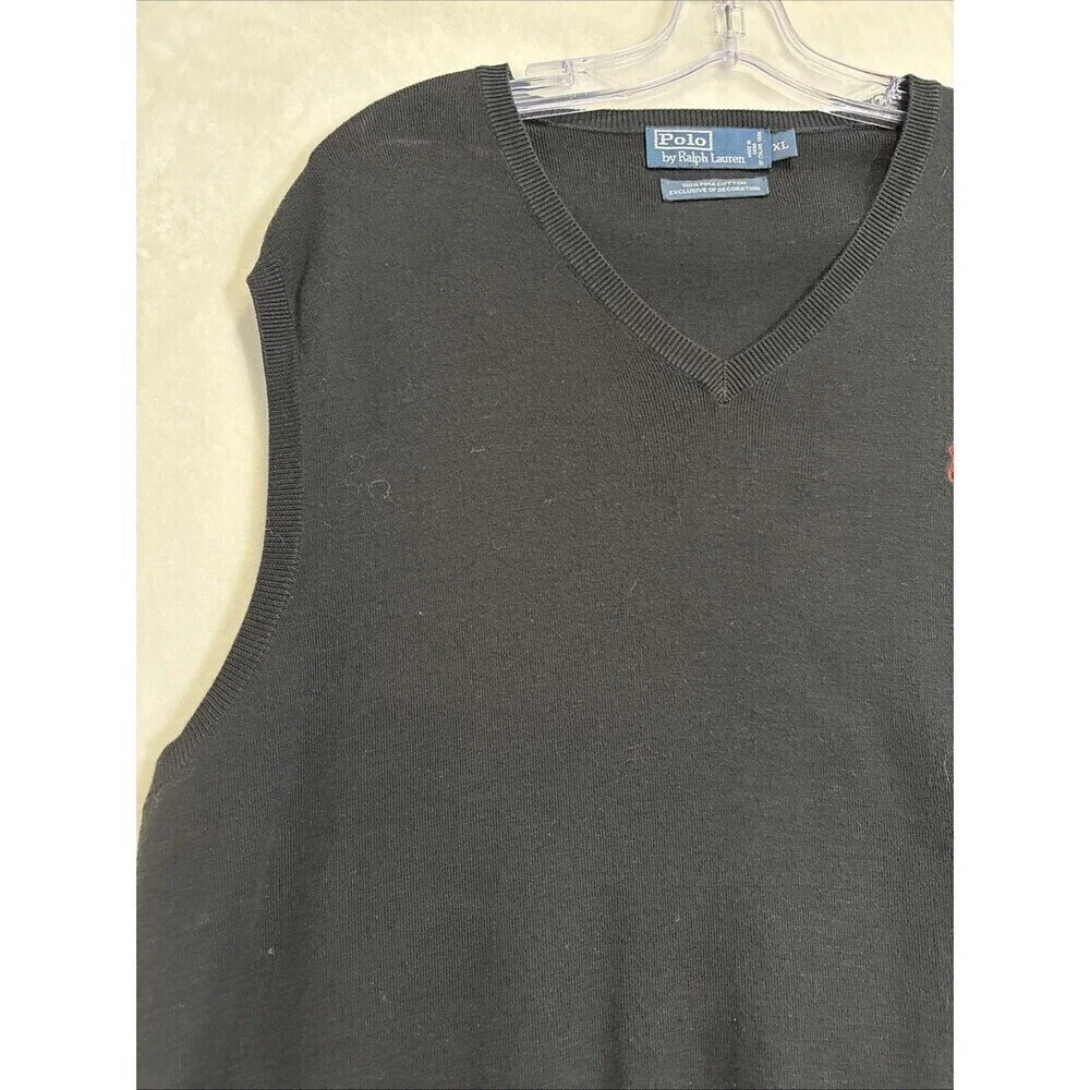 Polo Ralph Lauren Sweater Vest Men's Size XL Pullover Black Pima Cotton V-Neck